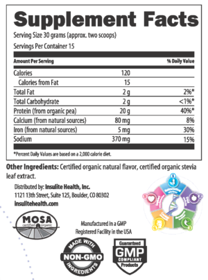 Insulite Health Organic Vegan Vanilla Protein Powder Supplement Facts